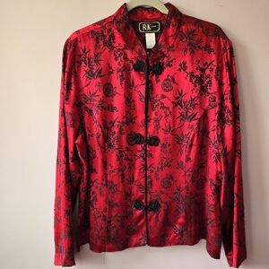 ​✨ VINTAGE R&K Evening Red Satin Chinoiserie knot closure Jacket ✨